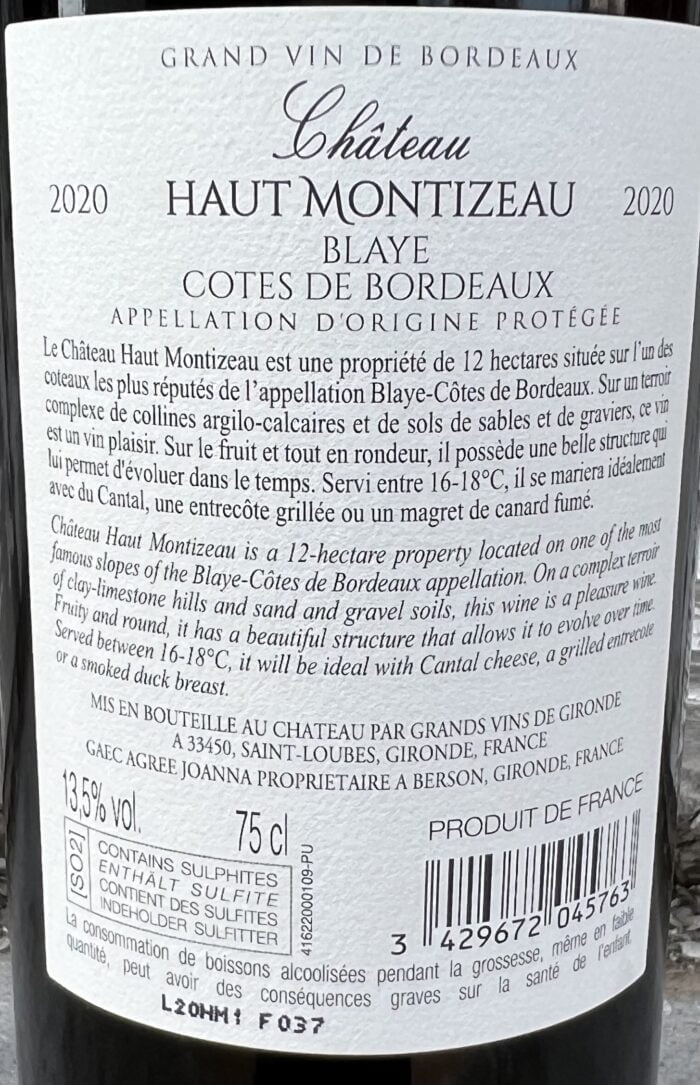 Château Haut Montizeau Blaye Côtes de Bordeaux 2022 – Image 2